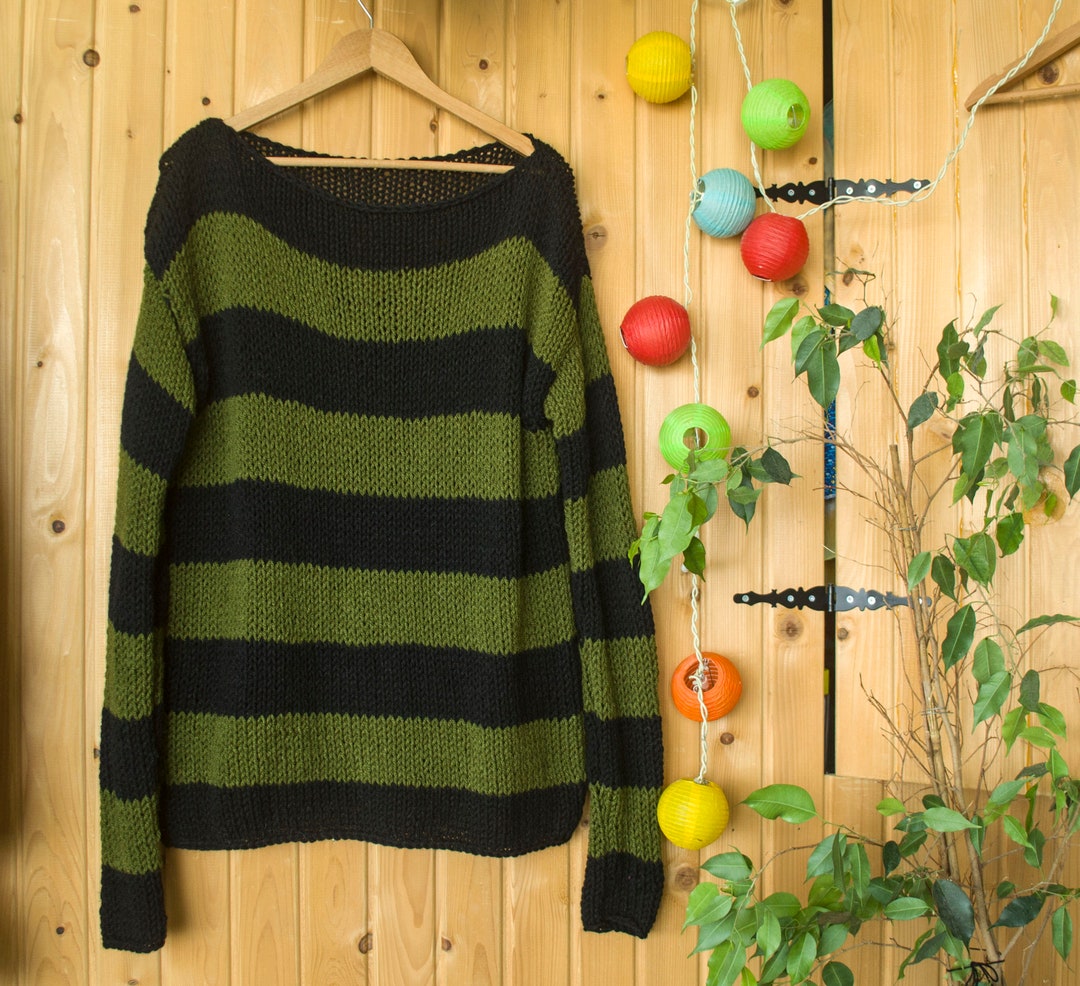Metallic Red Green Gold and Black Striped Sweater