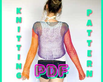 Colorful Mohair Sweater Hand Knitting Pattern, Loose Knit  Sweater Pattern, Knitting Top Pattern, PDF File for Instructions, Beginner Level