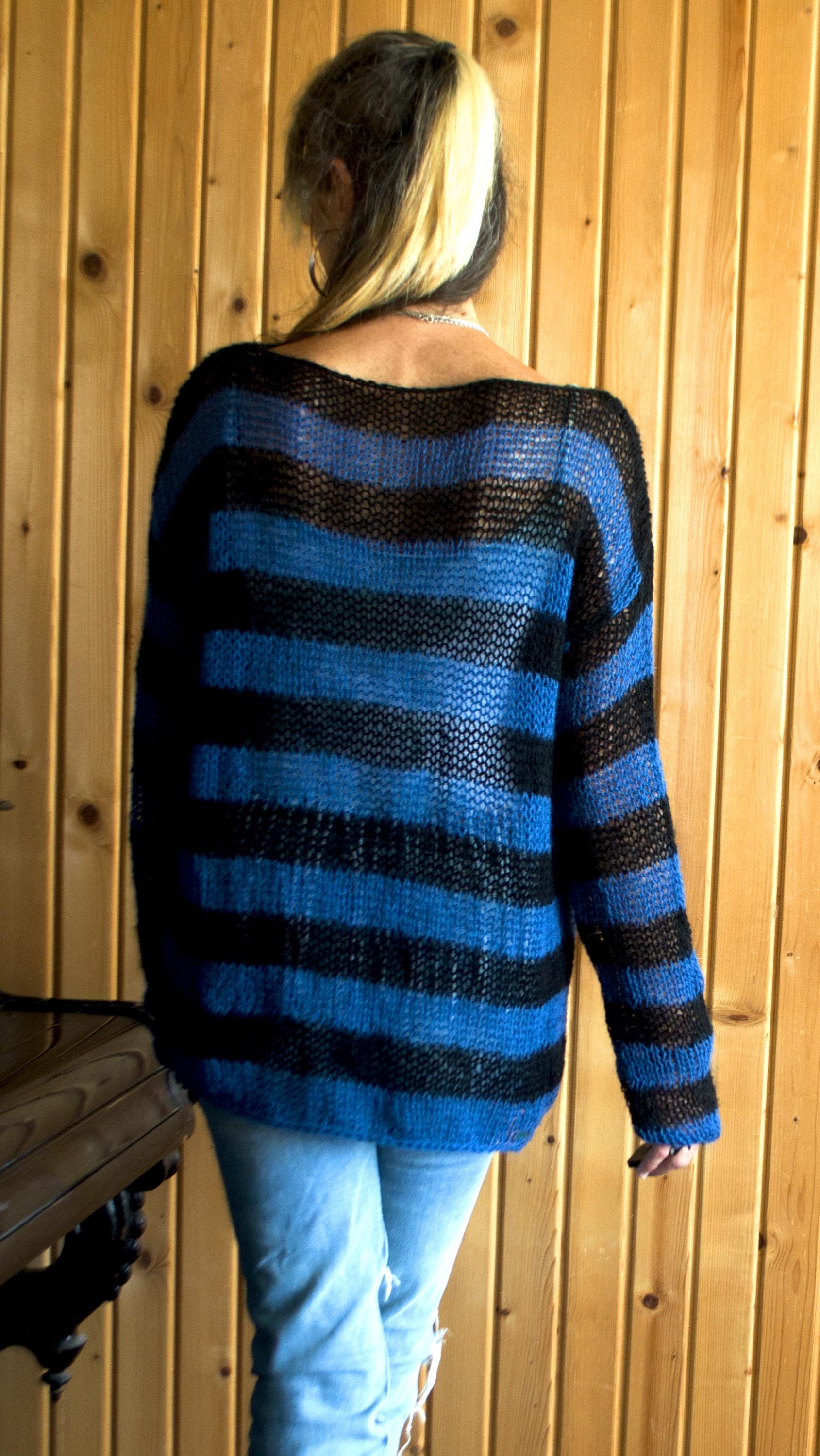 Grunge Mohair Sweater, Black Striped Sweater, Punk Rock Grunge Mohair Sweater, Black Striped Sweater, Punk Rock