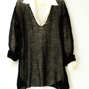 Mohair Sweater Black Deep V Neck Mesh Knit Outfit Unisex See - Etsy