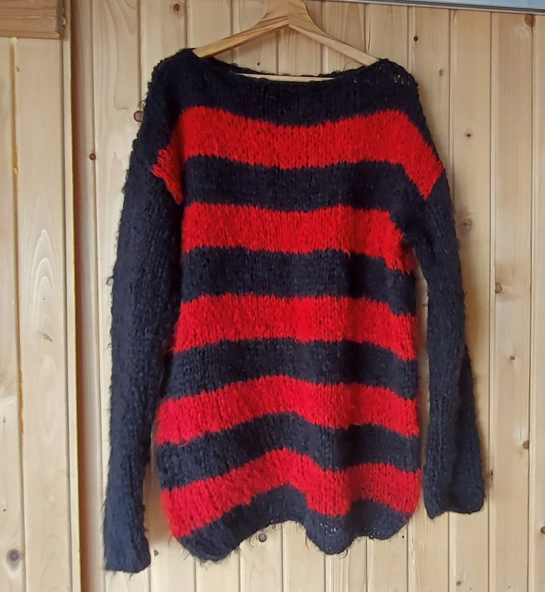 Striped Punk Sweater 80s Punk Style Nonbinary Red Black Etsy