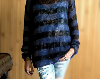 トップス layered punk grunge mohair knit sweater 2014 Junya Watanabe Mohair Punk Thrashed Stripe Sweater