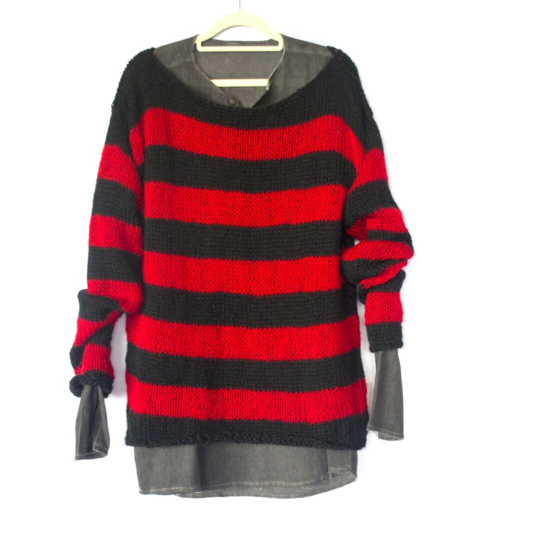 90s Grunge Clothing Striped Mohair Sweater Red Black Striped - Etsy