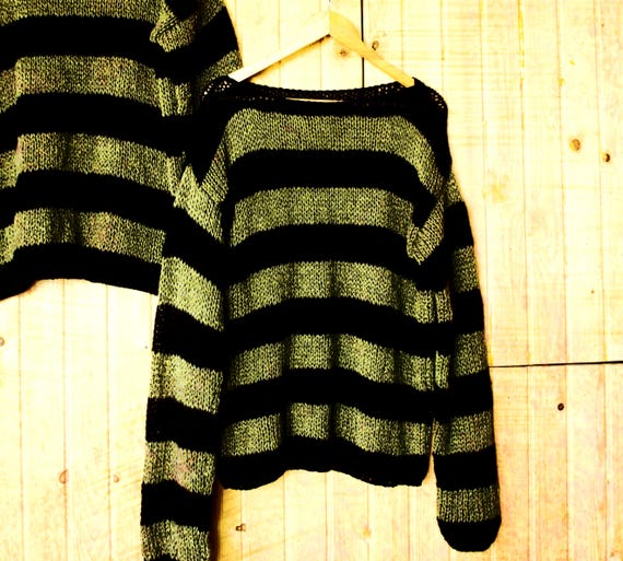 Striped Sweater, Uniform Green and Black Stripey Jumper