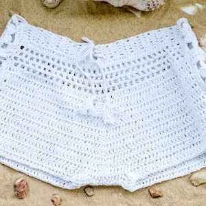 White Booty Shorts, Crochet Shorts, Crochet Beach Shorts, Bikini Cover Up 1960&#39;s Shorts, Feminine Crochet Pant Festival Bottom, by myAqua