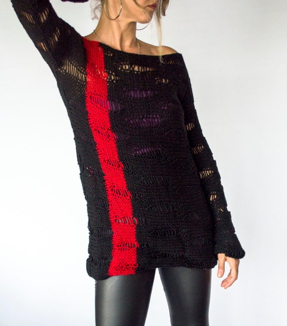 PURPLE /& BLACK GOTH GOTHIC PUNK ALTERNATIVE HAND KNITTED STRIPE JUMPER