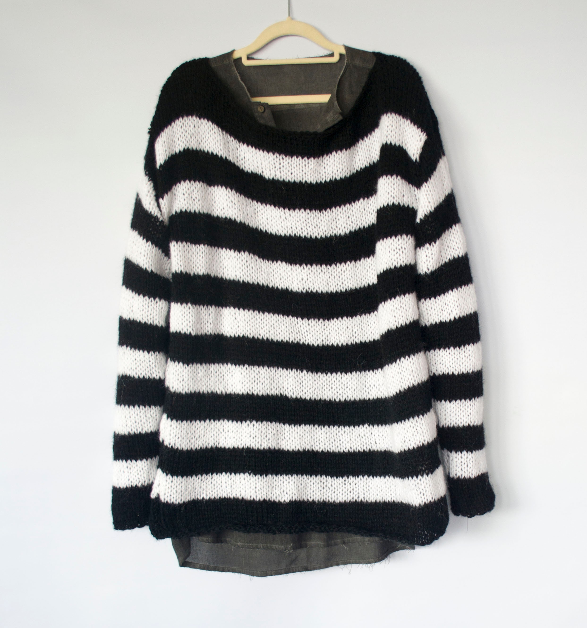 Black and White Sweater Striped Sweater Punk Mohair Jumper 