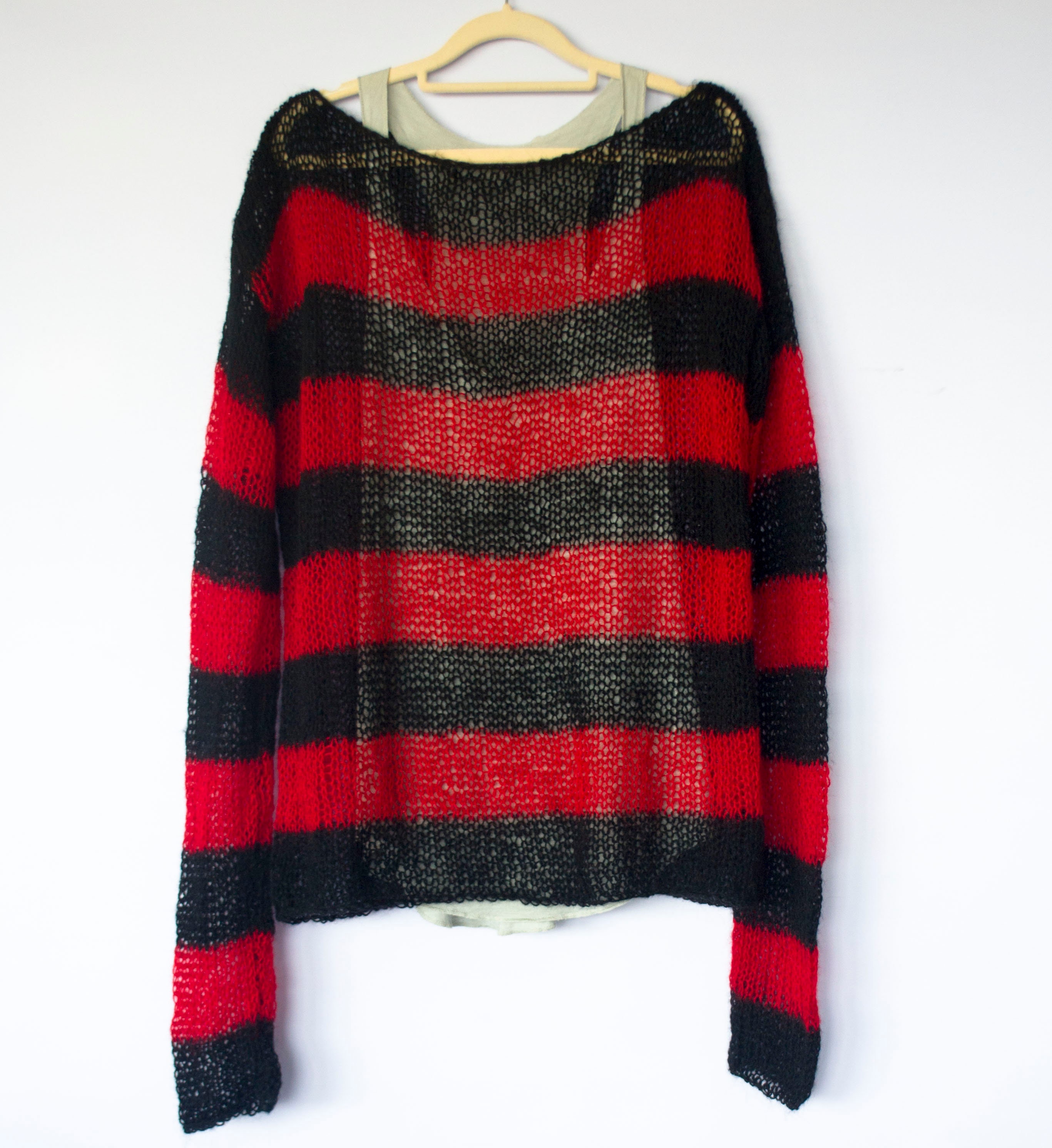 Striped Baggy Sweater, Red Black Punk Jumper, 90s Grunge Striped Baggy Sweater, Red Black Punk Jumper, 90s Grunge