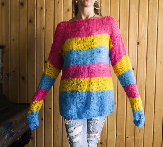 Mohair Sweater Rainbow Cardigan Sweater Mohair Rainbow Striped