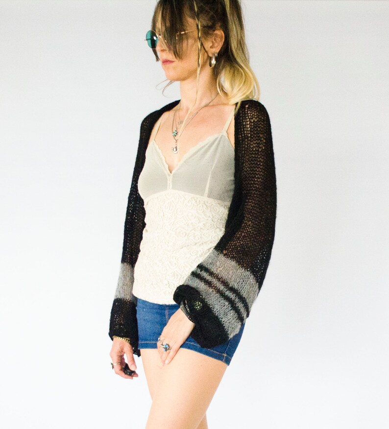 Black Shrug Cardigan for Women Loose Knit Mohair Shrug Etsy
