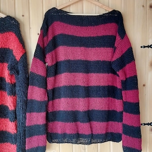 Striped Sweater, Punk Mohair Jumper, Burgundy and Black Stripes Sweater, Non-Binary Punk Top, Post Punk Grunge Outfit, Oversized Fitting