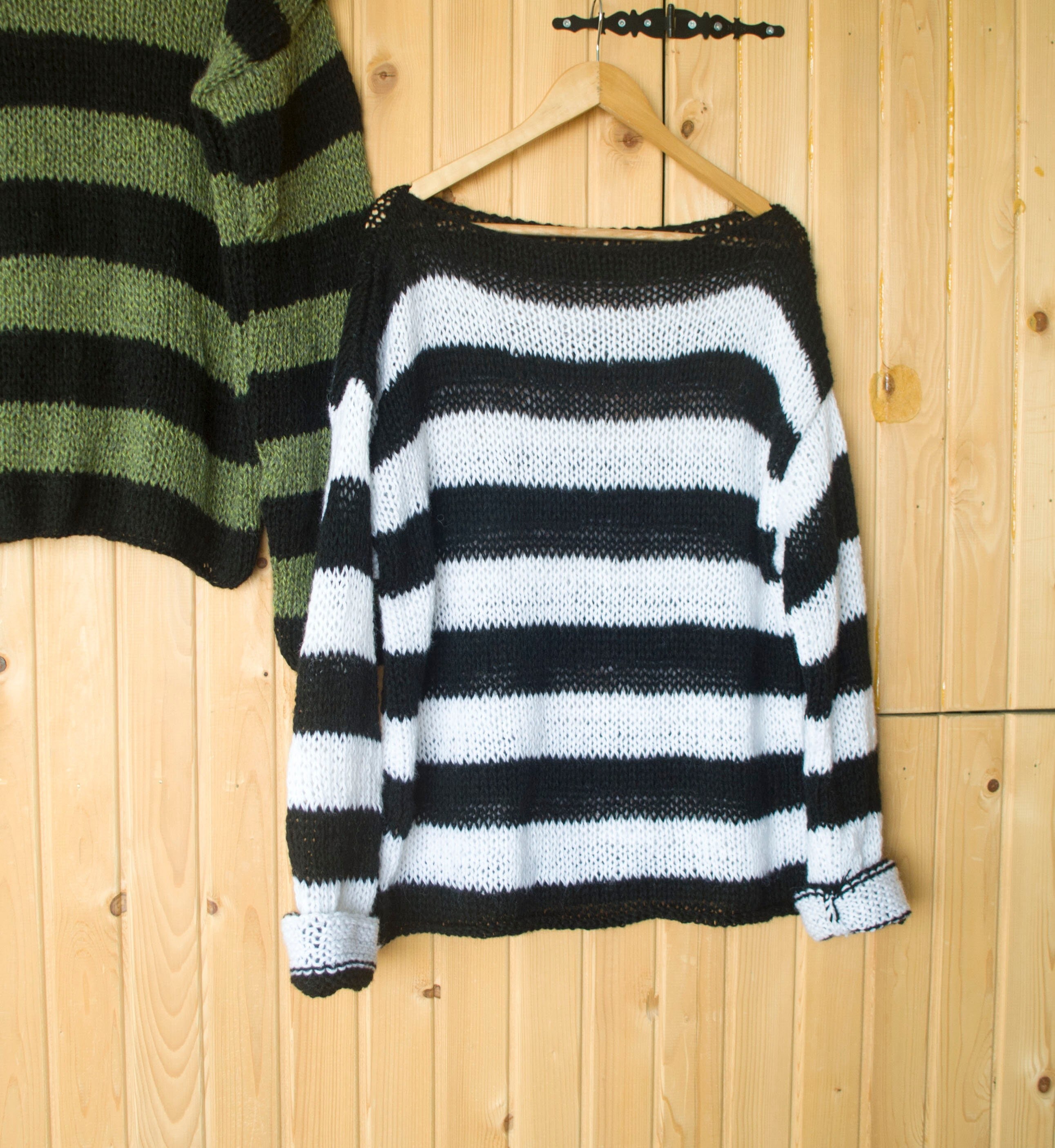 Grunge Mohair Sweater, Black Striped Sweater, Punk Rock