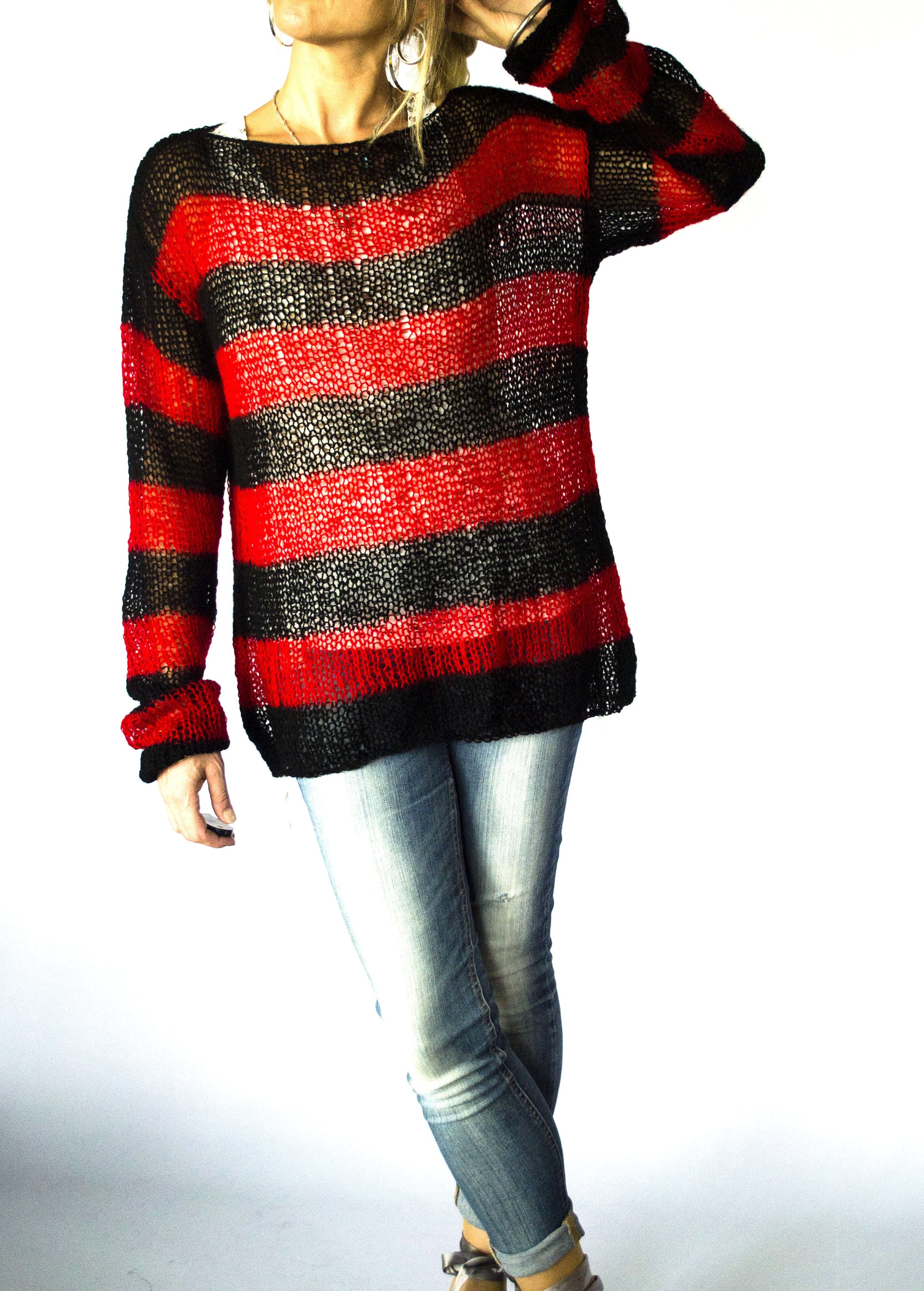 Striped Mohair Jumper Red Black Stripes Sweater Womens Mens Etsy Canada