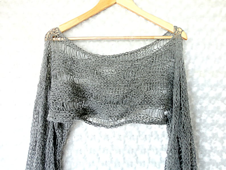 Cropped Sweater, Cropped Shrug, Loose Knit Mohair Sweater Shrug, Boho Fashion, by myAqua image 3