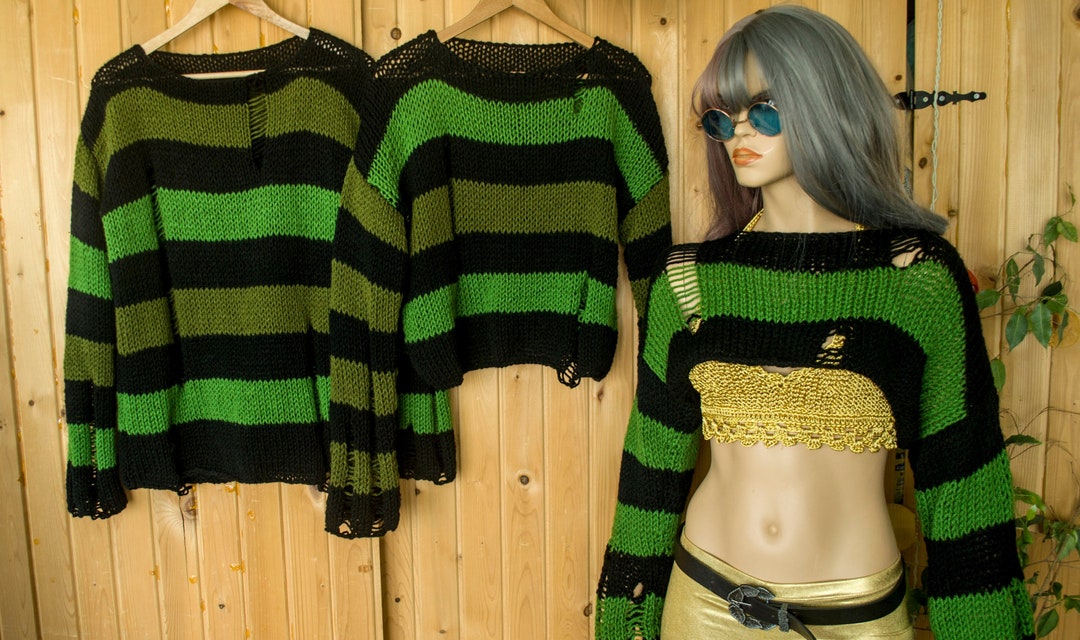 Black and Green Striped Sweater 90s Grunge Jumper Agender Punk Shirt Grunge Clothing Goth Outfit 100 Acrylic Unisex Etsy UK