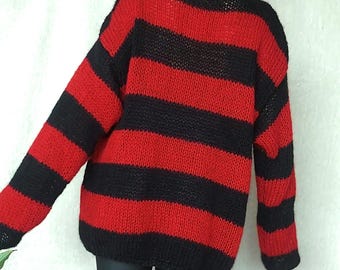 Mohair Sweater, 80s Punk Style, Nonbinary, Red Black Striped  