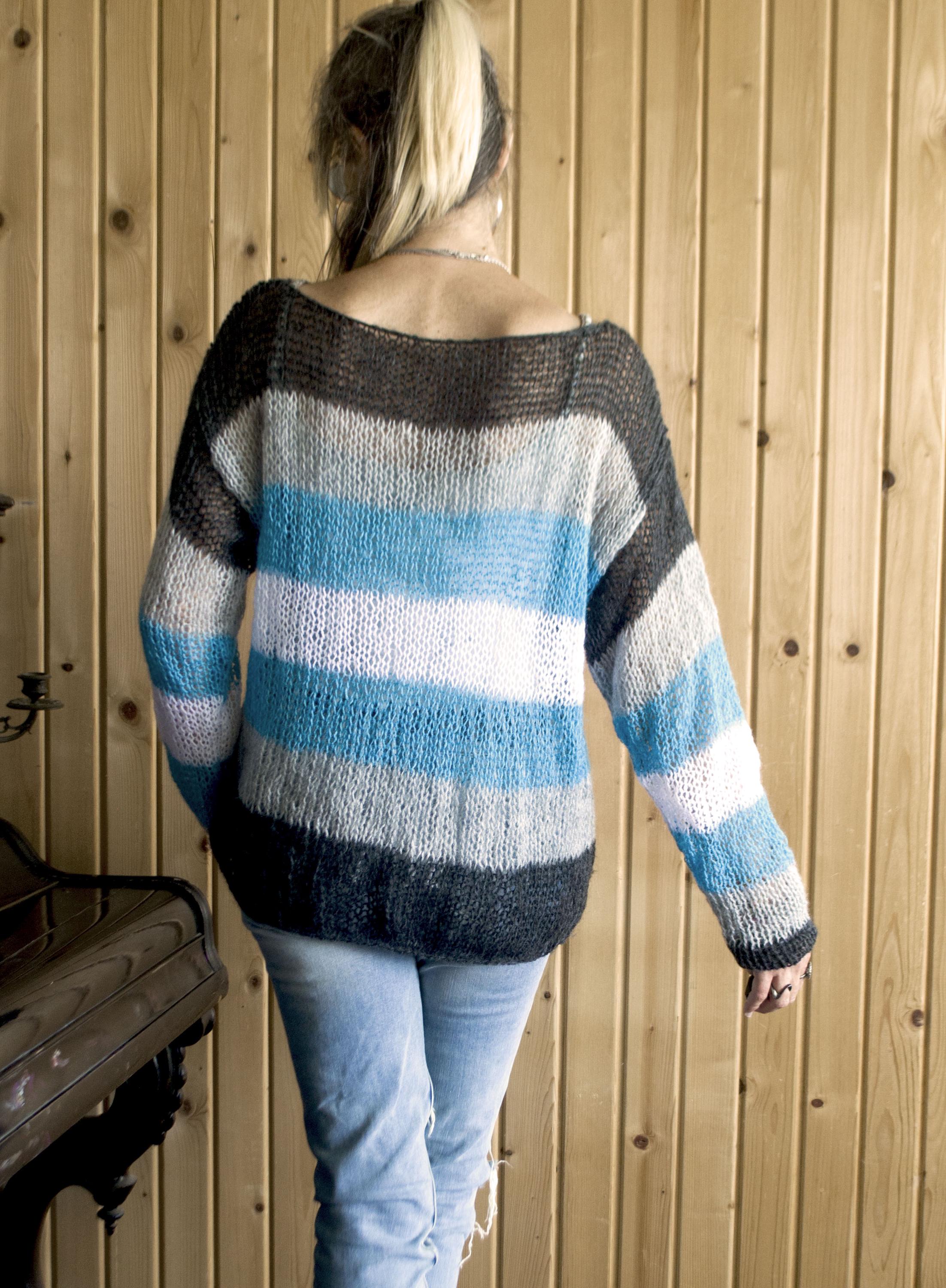 トップス layered punk grunge mohair knit sweater Grunge Mohair Sweater, Punk Striped Knitwear, Unisex