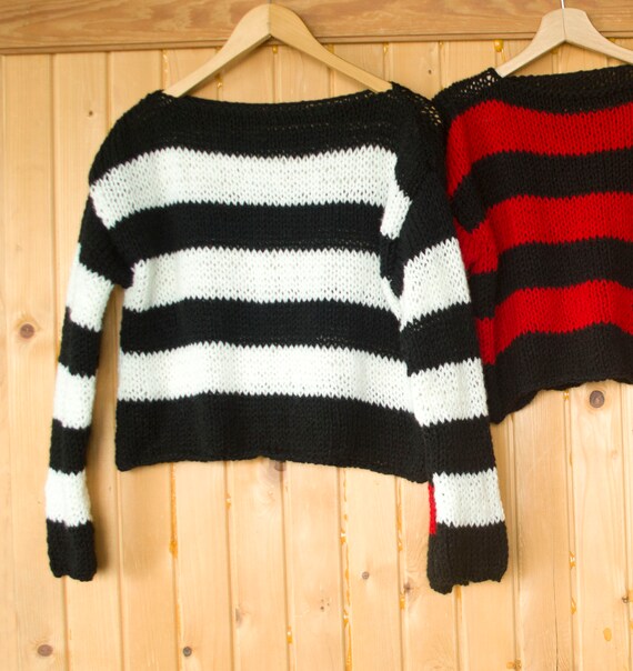 Black and White Striped Sweater 90s Style Striped Jumper - Etsy Polska