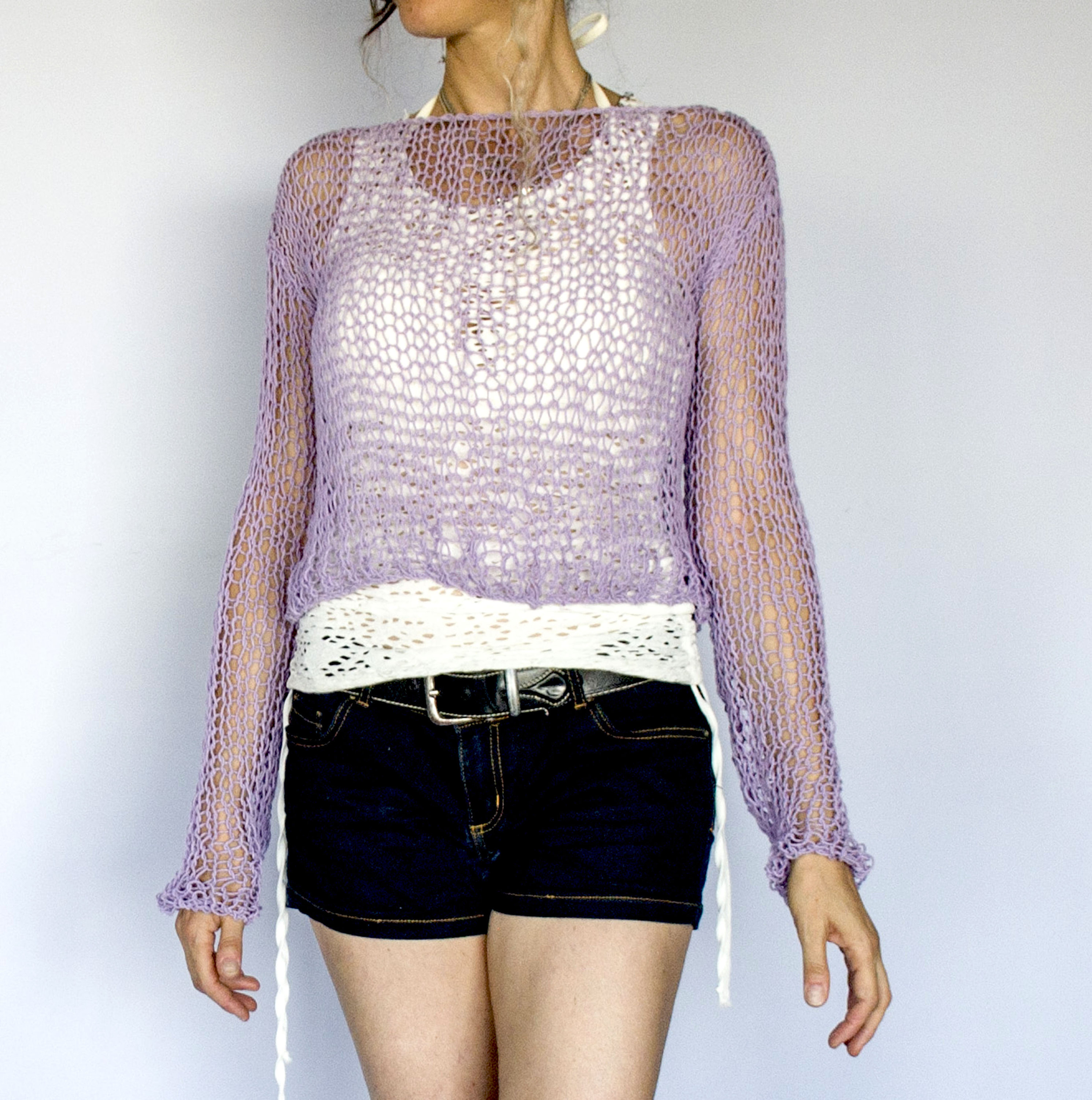 Sheer Crop Top, Long Sleeve Mesh Crop Top, Mesh Knit Holey Sweater, Boho Clothing for Women, Thin Knit Jumper, Lavender Purple Top by Myaqua - Etsy Sheer Crop Top, Long Sleeve Mesh Crop Top, Mesh Knit Holey Sweater, Boho Clothing for Women, Thin Knit Jumper, Lavender Purple Top by Myaqua - Etsy