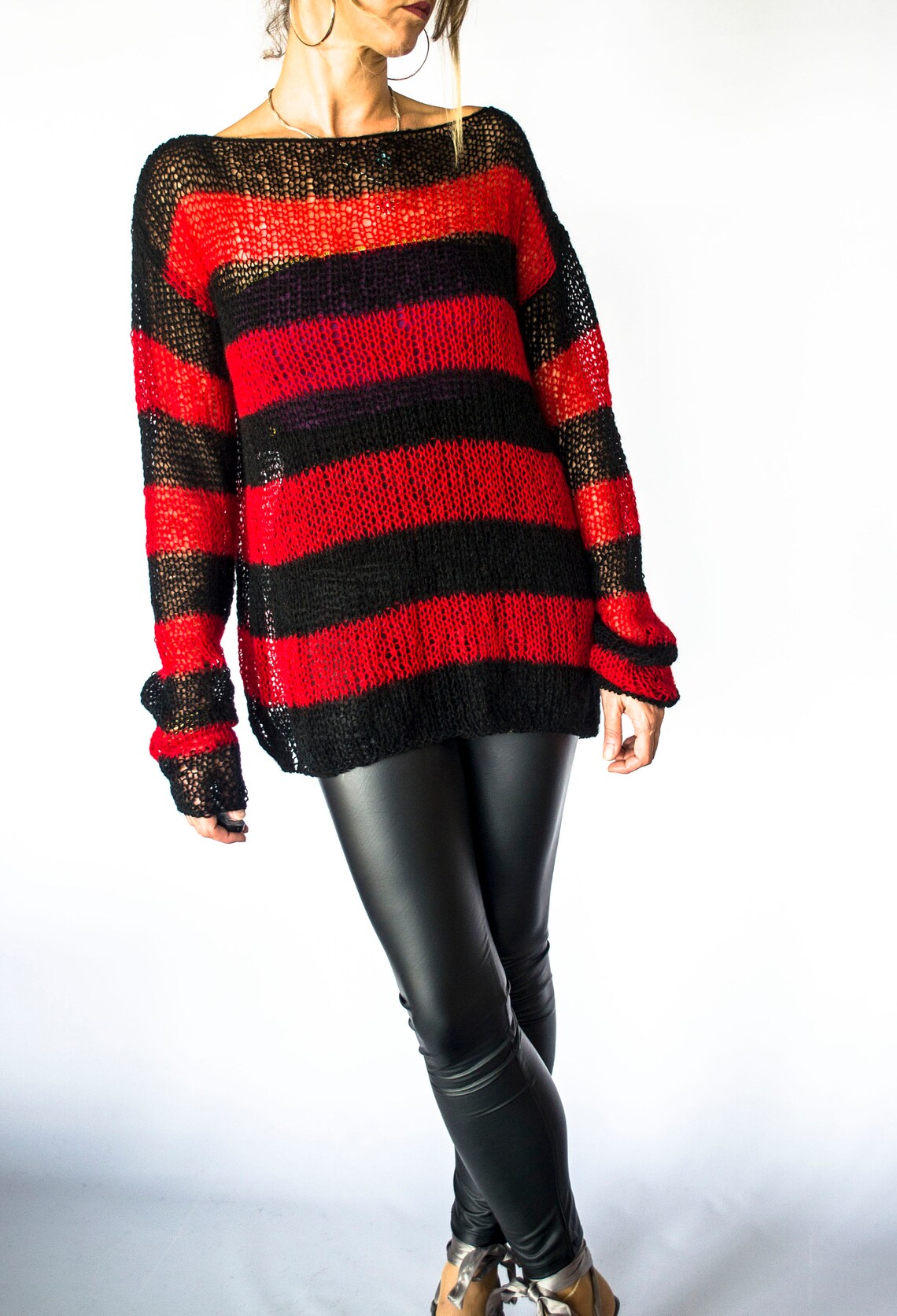 Red and Black Striped Jumper Punk Mohair Sweater in 90s Etsy