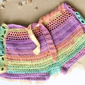 Crochet Beach Shorts, Pastel Rainbow Shorts, Summer Beach Shorts, Cotton Crochet Clothes, Feminine Festival Low Cut Shorts by myAqua