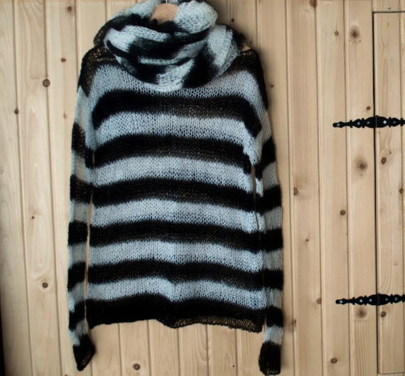 トップス layered punk grunge mohair knit sweater Striped Sweater, 90s Style Mohair Jumper, Nonbinary Punk