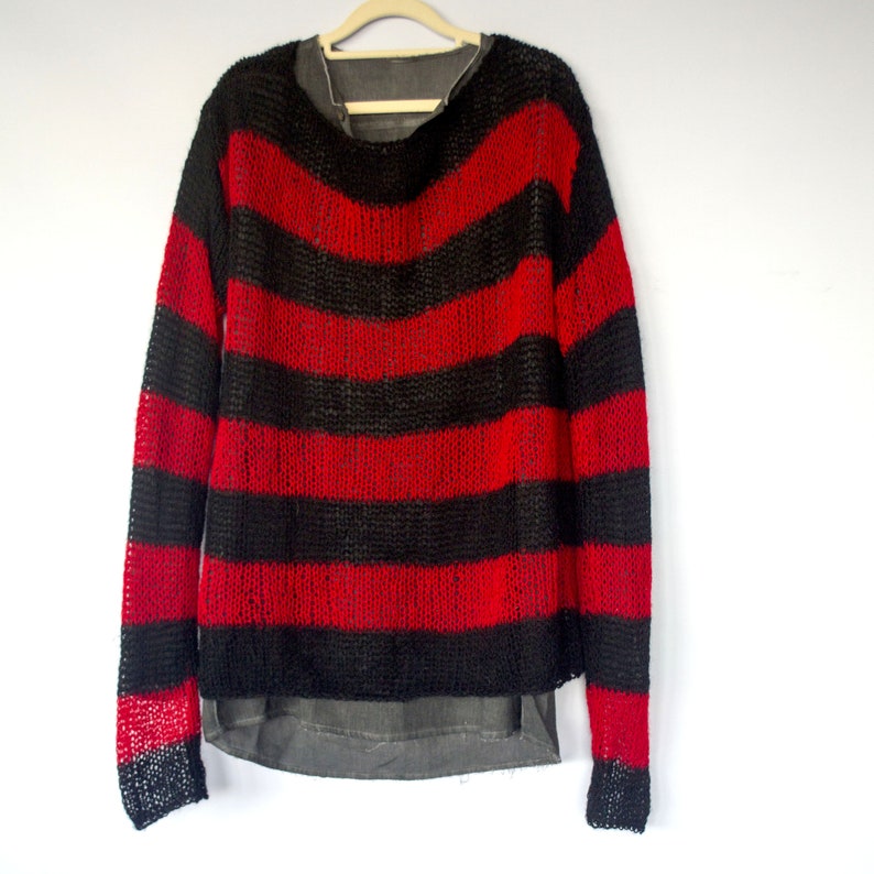 Unisex Mohair Sweater Red and Black Striped Jumper Red - Etsy