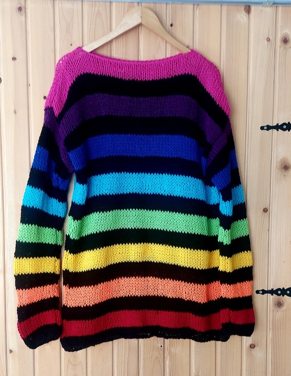Gestreepte trui regenboogtrui niet binaire trui regenboogtrui grunge kleding gothic outfit Pride Rainbow oversized door myAqua Etsy Nederland