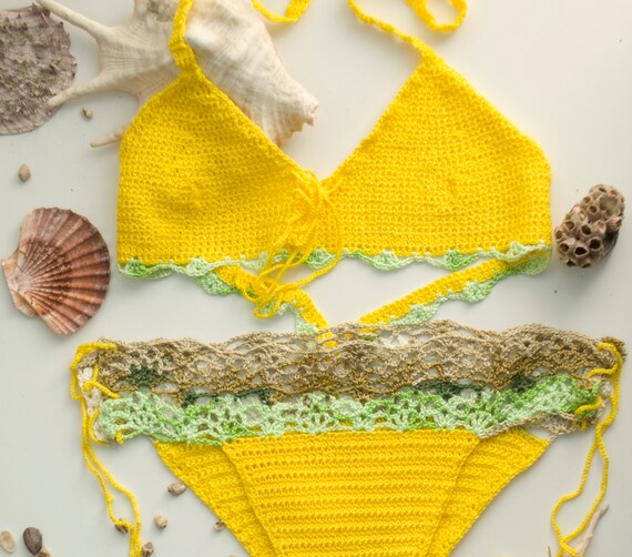 Crochet Bikini Yellow, Crochet Bikini Top, Crochet Bikini Bottom