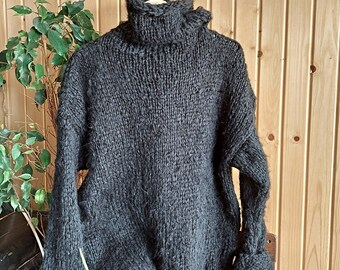 YUNY Mens Pullover Scoop Neck Woven Oversize Pullover Sweater Black L YUNY Mens Pullover Scoop Neck Woven Oversize Pullover Sweater Black L
