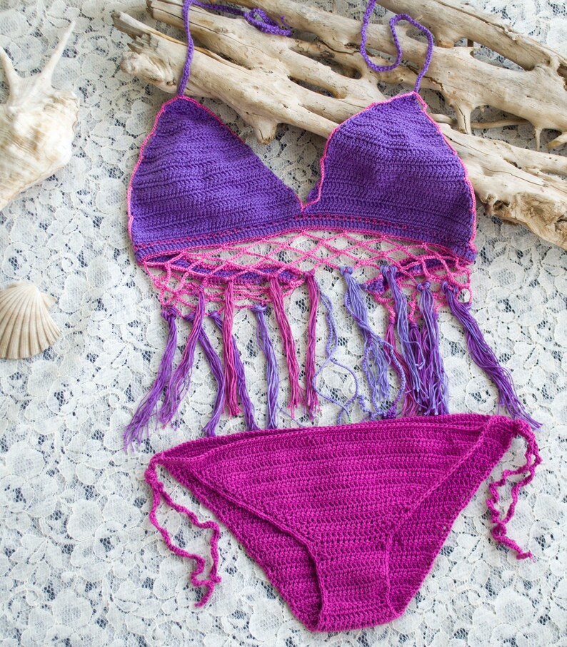 Boho Hippie Crochet Bikini Purple Mix and Match Swimwear Etsy