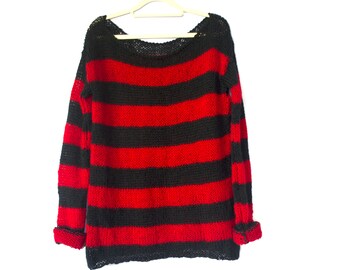 Striped Sweater, 90s Grunge Style Top, Mohair Jumper, Nonbinary Punk Clothes, Red & Black, Grunge Clothing, Goth Outfit Unisex - Etsy Striped Sweater, 90s Grunge Style Top, Mohair Jumper, Nonbinary Punk Clothes, Red & Black, Grunge Clothing, Goth Outfit Unisex - Etsy