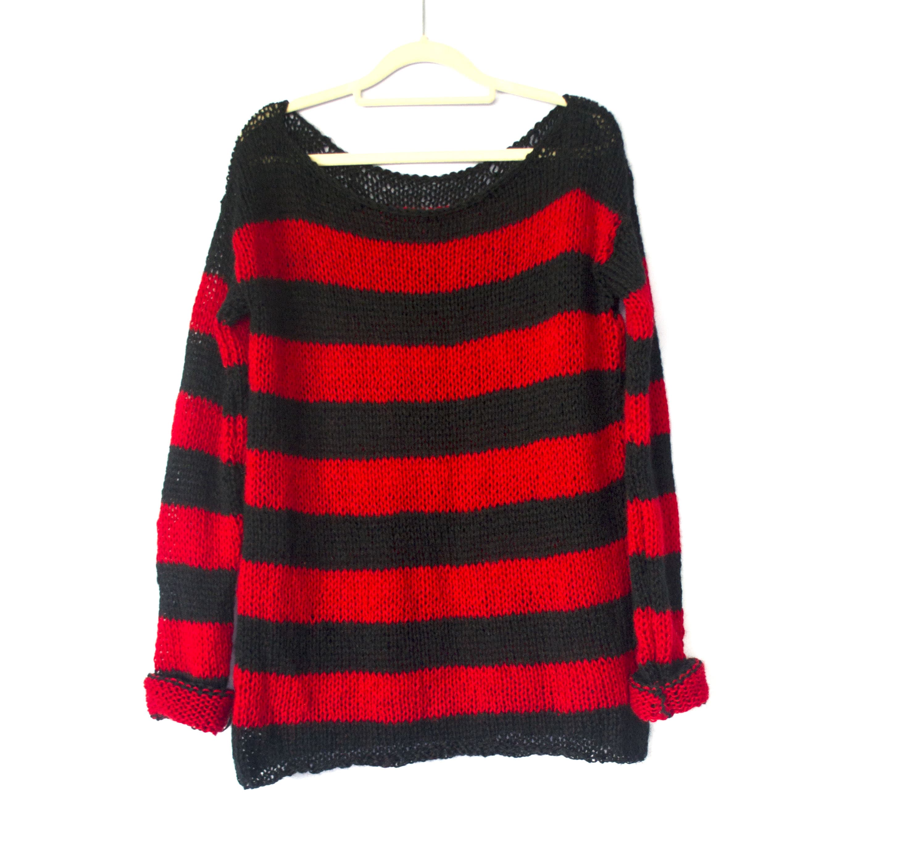 Mohair Sweater 80s Punk Style Nonbinary Red Black Striped | Etsy