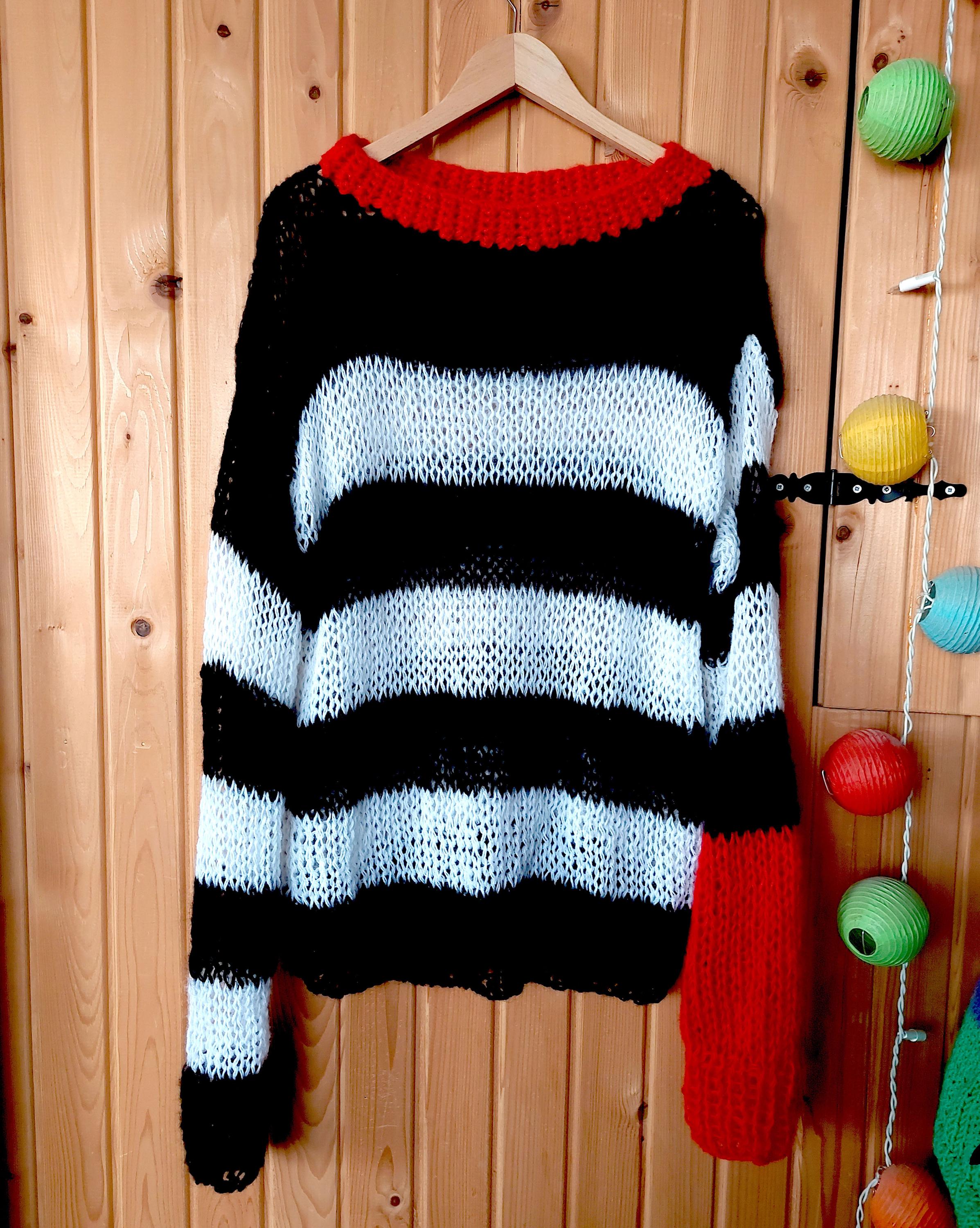 Punk Striped Sweater, Grunge Mohair Knit Jumper, Loose Knit