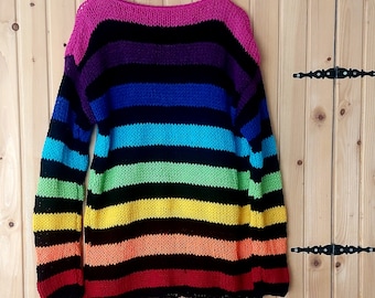 Striped Rainbow Sweater, Nonbinary Punk Sweater, Oversized Rainbow Jumper, Grunge Clothing, Goth Outfit, Unisex Rainbow Jumper by myAqua