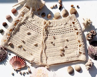 Low Rise Crochet Beach Shorts, Festival Booty Shorts for Women, Cottagecore Boho Summer Bottoms, Swim Cover Up Shorts, Coastal Cowgirl Style