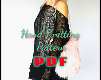 Loose Knit Sweater Pattern, Off Shoulder Mohair Sweater Pattern, Beginner Level Hand Knitting Instructions, PDF file for Women's Sweater