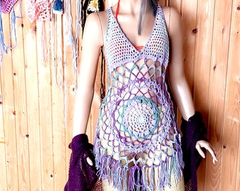 Fishnet Crochet Top, Boho Mandala Tunic, Beach Party Tank Top,  Beach Cover-Up - Perfect Festival Wear, Hippie Clothing Gift by myAqua