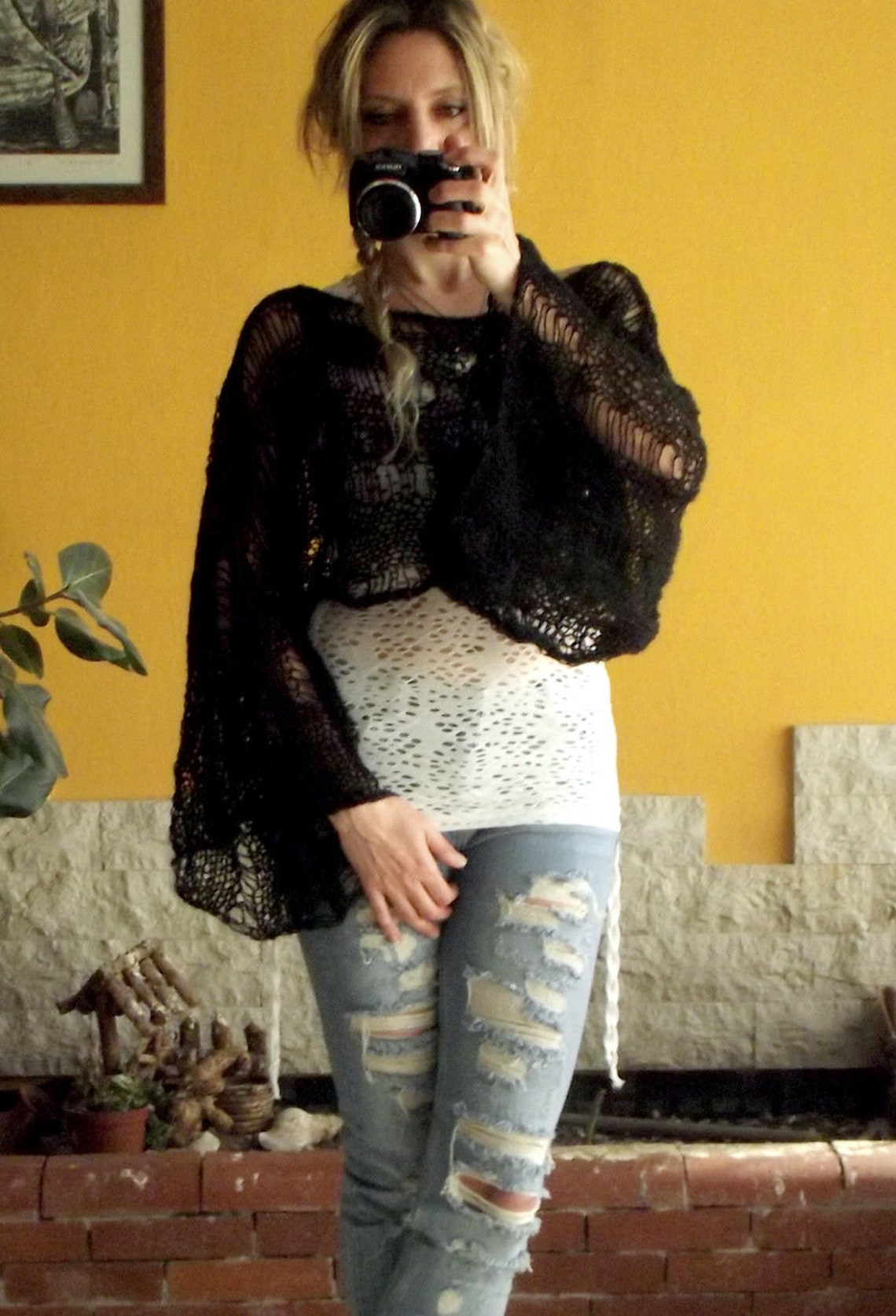 Hand Knit Boho Top for Women See Through Crop Blouse | Etsy