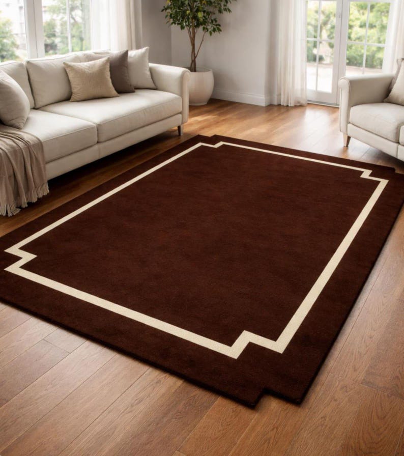 Burgundy Border Rug, Wine Red & Ivory Area Rug, Modern Geometric Carpet ...