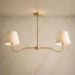 Modern Brass Kitchen Island Chandelier | Linear Curved Arm Ceiling Light for Dining Tables & Counters | Minimalist Brass Fixture