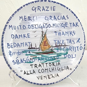 Guerrieri Murano Buon Ricordo Majolica Plate, Mid-Century Venetian Commemorative Souvenir, Hand-Painted Ceramic