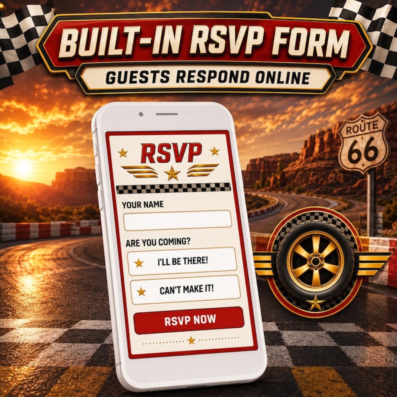 Smartphone Car Racing Race Car Birthday Invitation, Interactive Canva Website Invite, Route ...