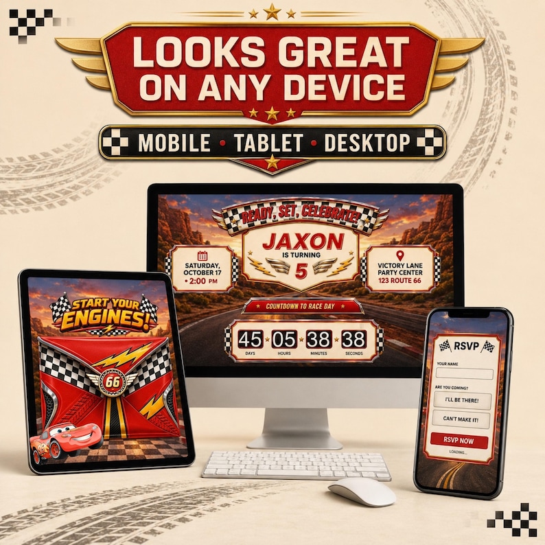 Smartphone Car Racing Race Car Birthday Invitation, Interactive Canva Website Invite, Route ...