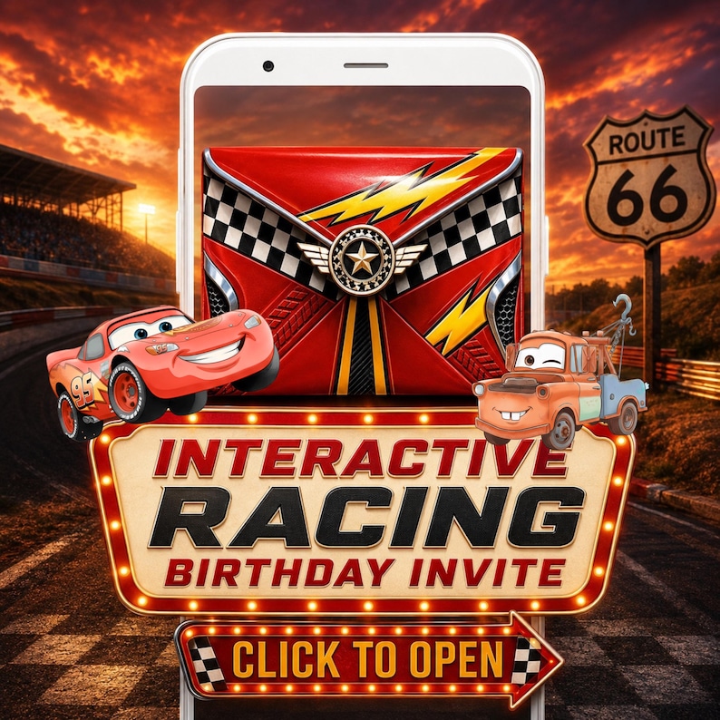 Smartphone Car Racing Race Car Birthday Invitation, Interactive Canva Website Invite, Route ...