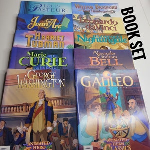 Animated Hero Classics Activity Book Set, Vintage Children's History Books, Louis Pasteur, Harriet Tubman, Joan of Arc, Leonardo daVinci