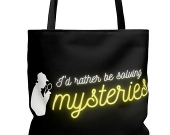 Solving Mysteries Tote Bag, Hardy Boys, Nancy Drew, Sherlock Holmes, Father Brown, Peter Whimsey, Miss Marple, Hercules Poroit, Book Gift