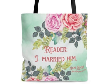 Jane Eyre Tote Bag, Wedding Gift, Bridal Shower Gift, Classic Literature Bag, Romantic Book Tote, Anniversary Present, Charlotte Bronte