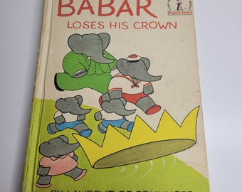 Babar perd sa couronne de Laurent De Brunhoff, livre pour enfants vintage, livres pour débutants, je peux tout lire par moi-même, cadeau pour les enfants, éléphant