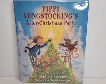 La fiesta de Navidad de Pippi Calzaslargas de Astrid Lindgren, ilustrada por Michael Chesworth, libros infantiles vintage, regalo para niños
